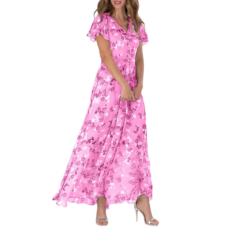 👗Κομψά σιφόν φλοράλ φορέματα με κοντό μανίκι