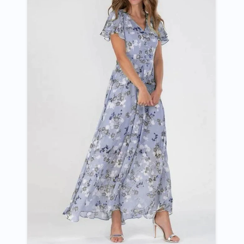 👗Κομψά σιφόν φλοράλ φορέματα με κοντό μανίκι