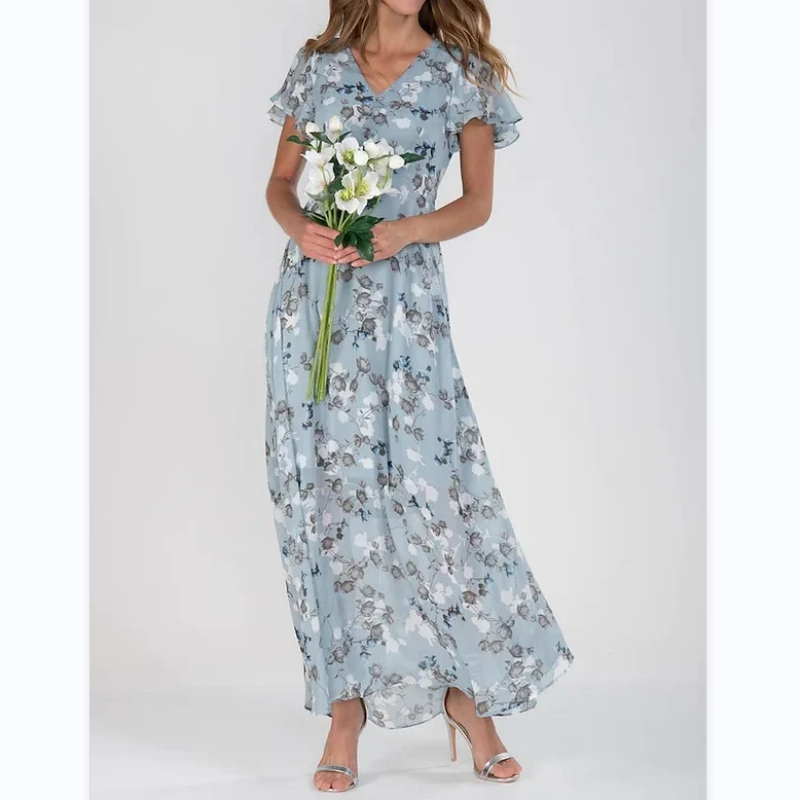 👗Κομψά σιφόν φλοράλ φορέματα με κοντό μανίκι