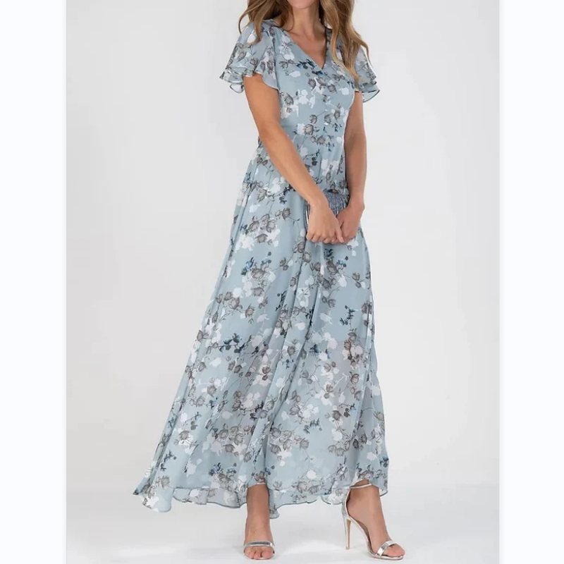 👗Κομψά σιφόν φλοράλ φορέματα με κοντό μανίκι