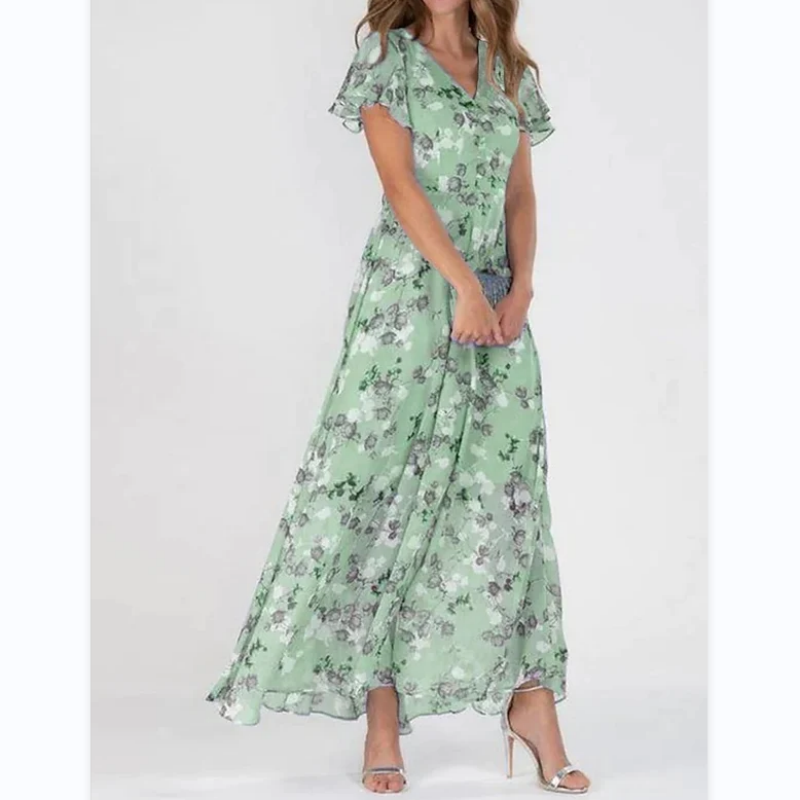 👗Κομψά σιφόν φλοράλ φορέματα με κοντό μανίκι