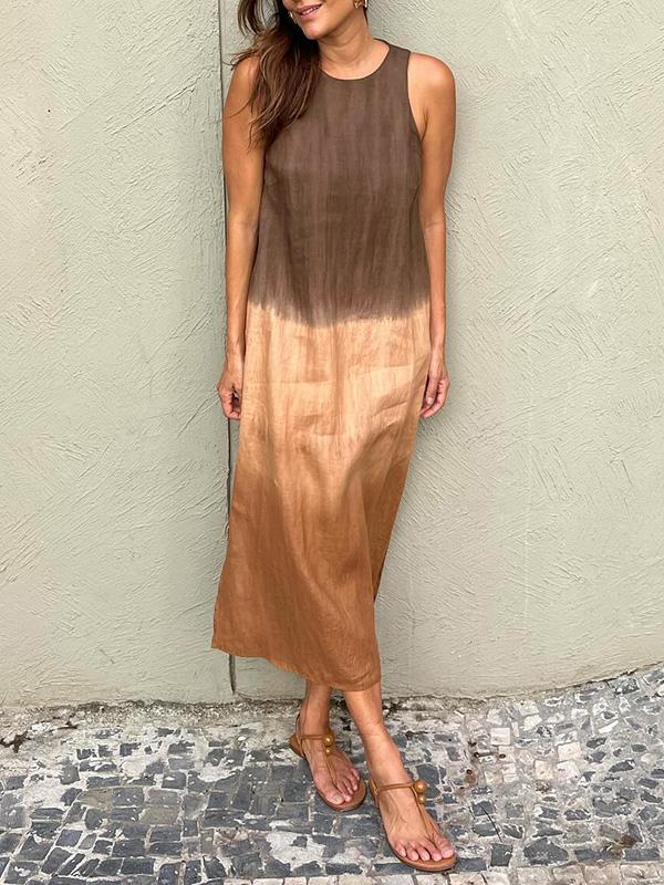 🌈 Στρογγυλό λαιμό διαβαθμισμένου χρώματος casual φόρεμα