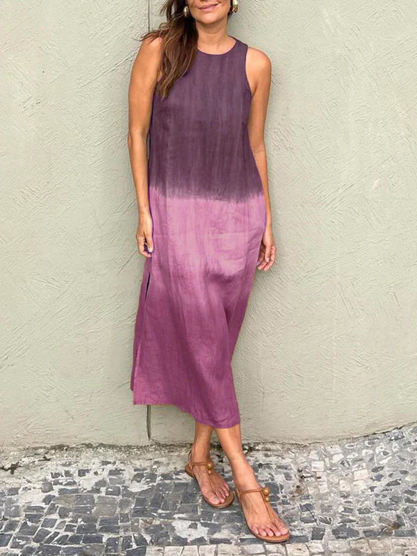 🌈 Στρογγυλό λαιμό διαβαθμισμένου χρώματος casual φόρεμα