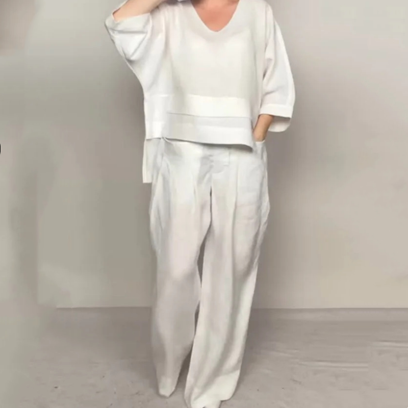 💃 Βαμβάκι κοντό μανίκι Casual σετ δύο τεμαχίων