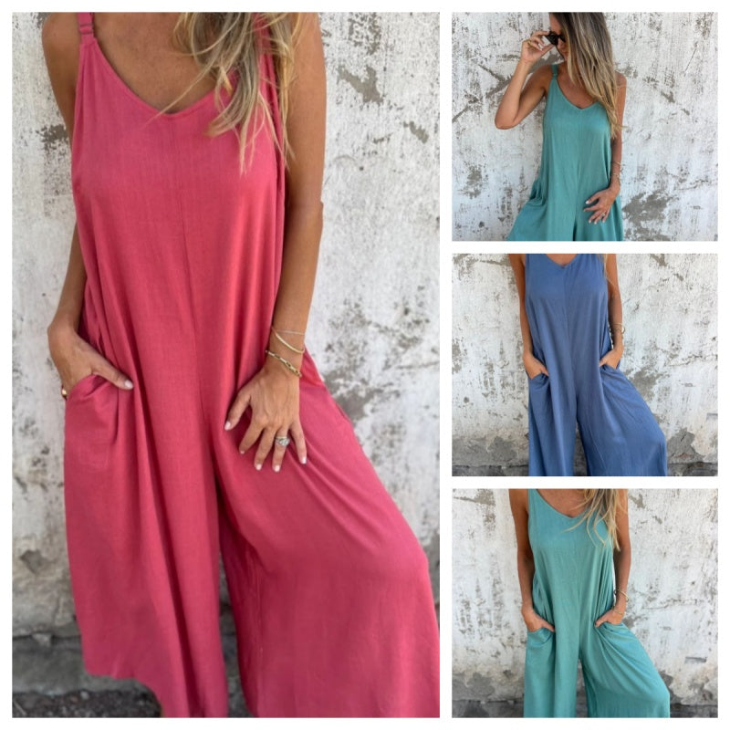👗 Φαρδιά ολόσωμη φόρμα από βαμβακερό και λινό ύφασμα