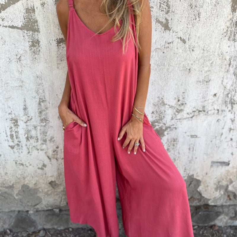 👗 Φαρδιά ολόσωμη φόρμα από βαμβακερό και λινό ύφασμα