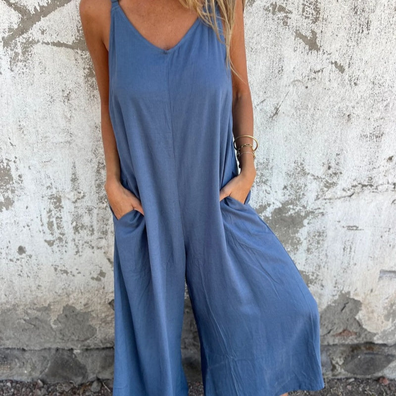👗 Φαρδιά ολόσωμη φόρμα από βαμβακερό και λινό ύφασμα