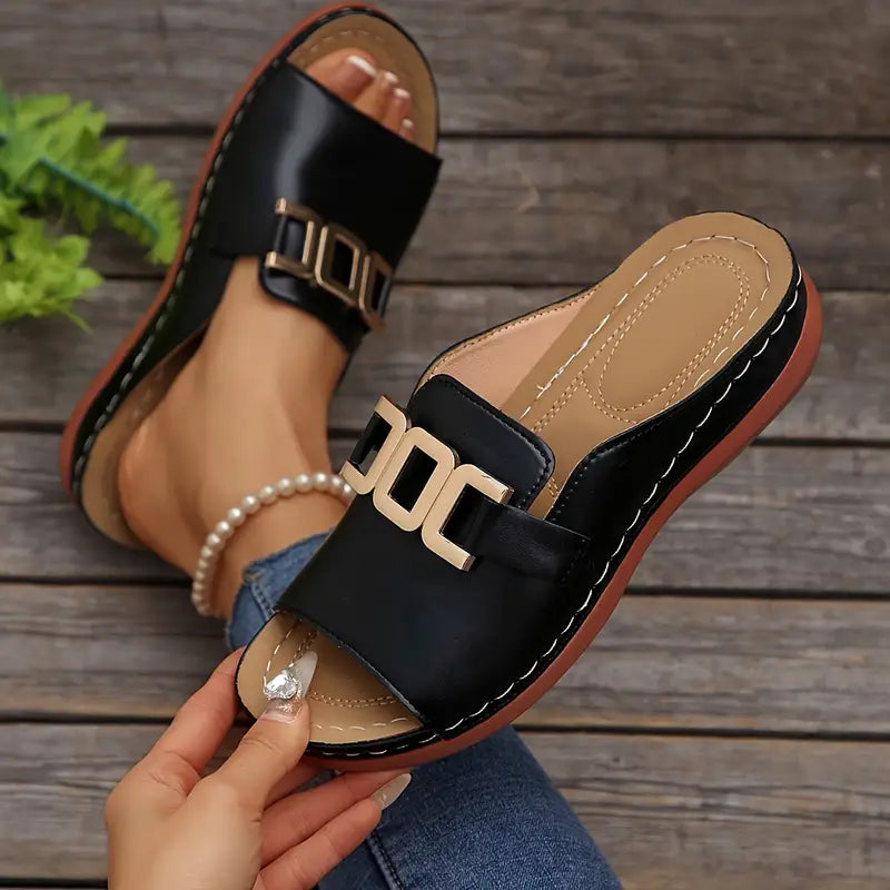 🔥Προώθηση τελευταίας ημέρας 50%OFF 🏖️Artificial Δερμάτινες παντόφλες με ανοιχτή μύτη