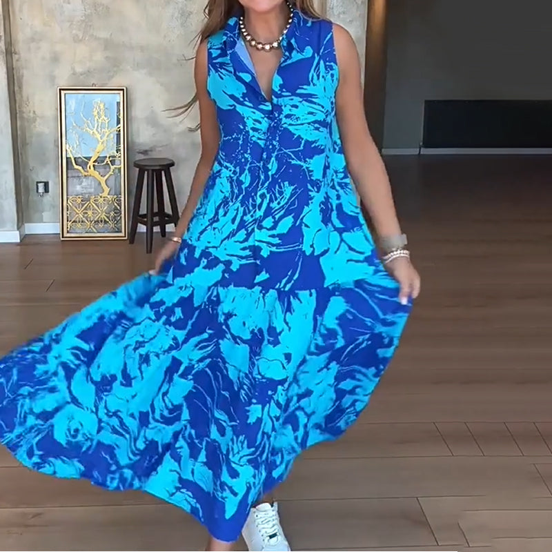 🌸💃 Γυναικεία μόδα τυπωμένα αμάνικα φορέματα Maxi χωρίς μανίκια