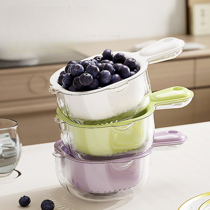 🔥Többfunkciós, kétrétegű gyümölcs- és zöldségleeresztő kosár fogantyúval🛎