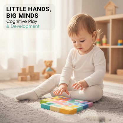 Fából készült geometriai alakhoz illő puzzle kisgyermekek számára