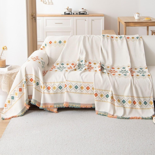 Fordítható bohém kanapéhuzat rojtokkal